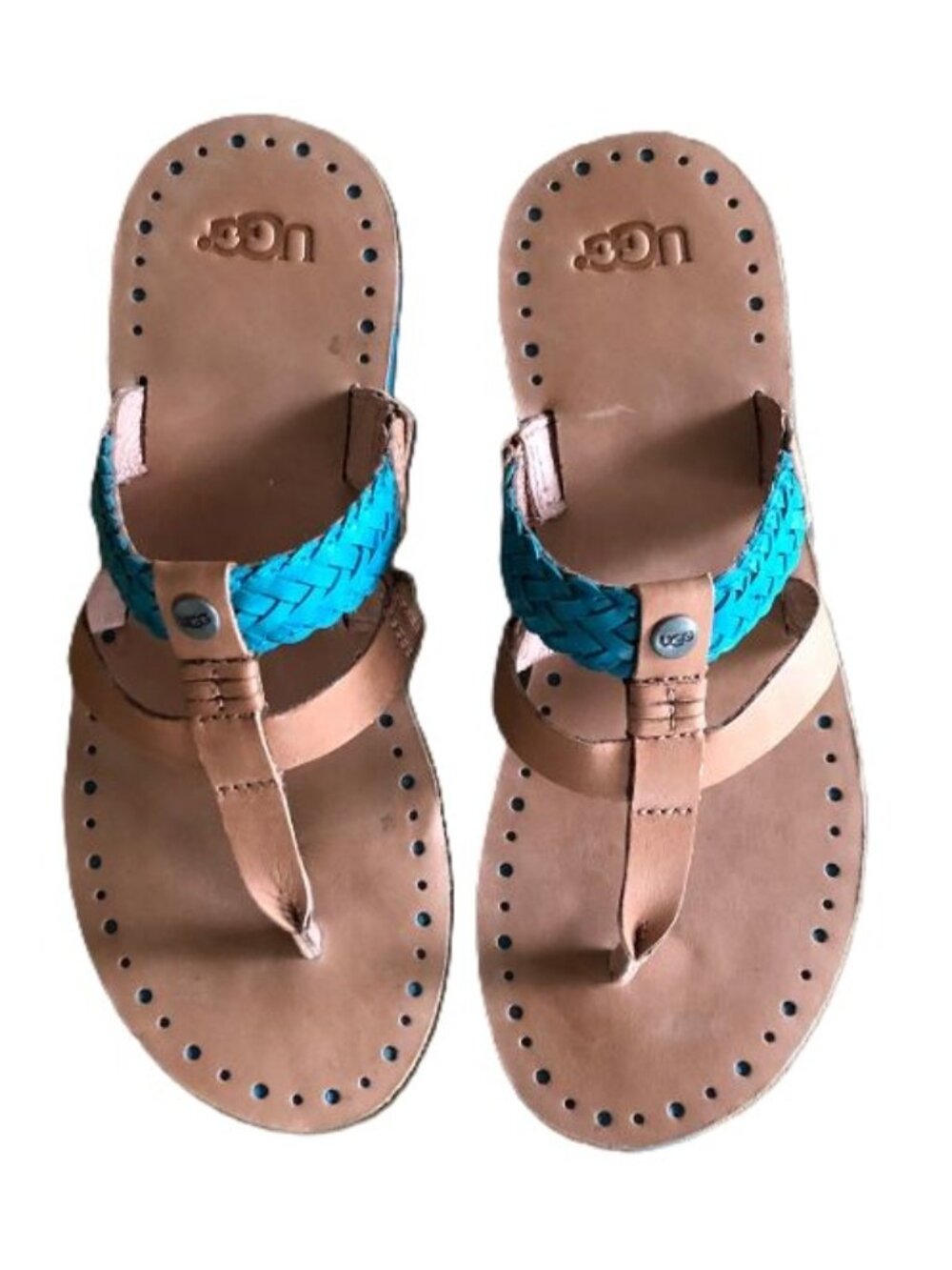 UGG Audra Thong Sandal Surf Blue Leather Size: 6